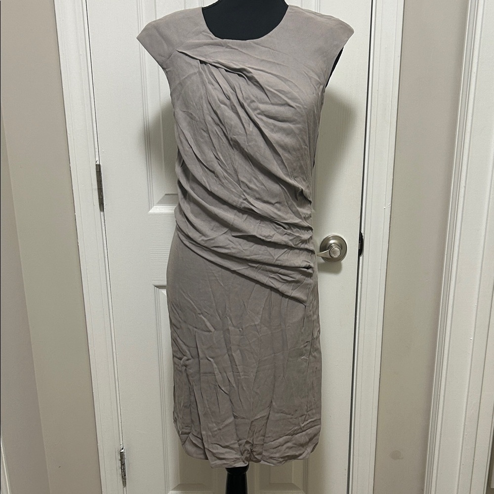 Helmut Lang Taupe Draped Midi Dress